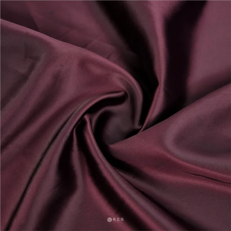 Silky flowing deep wine red matte satin skin-friendly fabric shirt dress skirt and pants