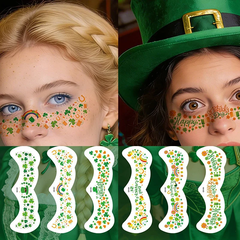 

St Patrick' s Day Shamrock Leaf Skin Makeup Tattoo Clover Sticker Temporary Irish Party Decals False Tattoo Waterproof