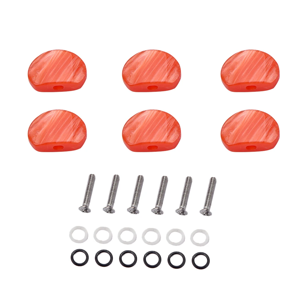 

6 pcs Guitar Machine Heads Replacement Tuning Pegs Sealed Tuners 22.5Mm Acrylic Button Red Black Ferrules Screws Included