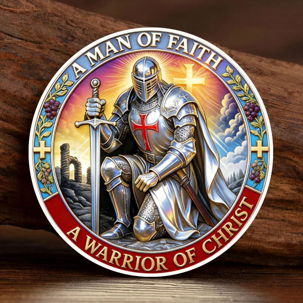 Moneda Conmemorativa de un Hombre de Fe, Guerrero de Cristo, Plateada, con la Inscripción 'Pon sobre toda la armadura de Dios', Moneda de Colección con Cruz