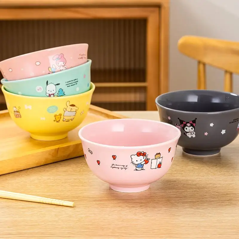 Sanrios Hellokittys 415Ml Children's Cartoon Ceramic Bowl Kuromi Pochacco Soup Bowl Cute Anime Rice Bowl Home Office Tableware