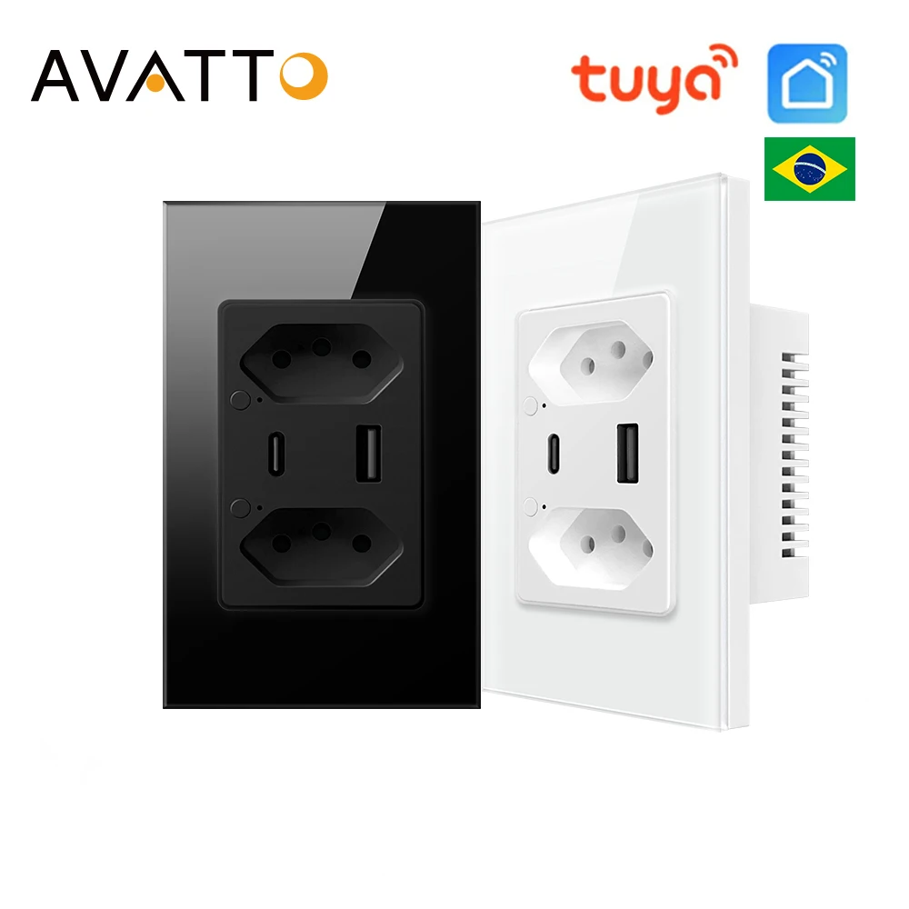 

AVATTO Brazil Stand WiFi Smart Wall Socket with Type-C USB Port individual Control,Tuya Outlet Plug,Work for Alexa Google Home