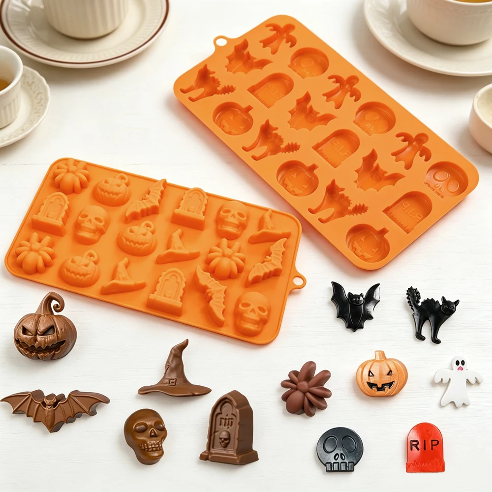 Halloween Silicone Candy Mold Pumpkin Ghost Skull Design Food Grade Silicone Chocolate Mould Ice Cube Tray Fondant Craft Tools