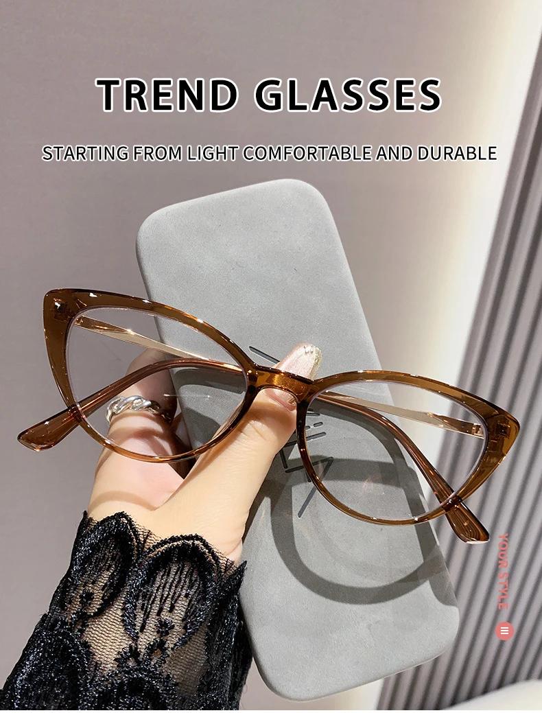 Lichtempfindliche, farbwechselnde Cat-Eye-Brille im Retro-Trend-Stil, nicht-Gesichtsverkleinernde, flache Lichtbrille, hochwertige Myopie-Brille 6105 – Detail 1