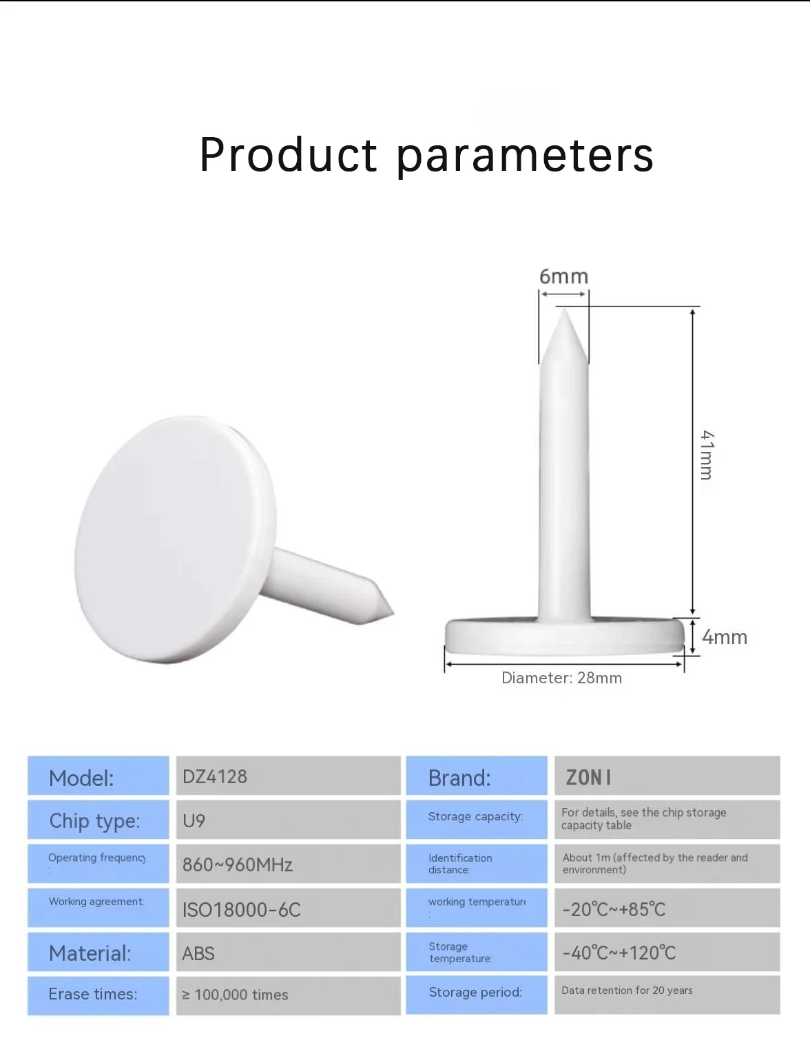 20pcs RFID UHF Anti-metal Aail 태그 정원 나무 관리를위한 고온 방지 순찰 전자 태그 860-960MHz