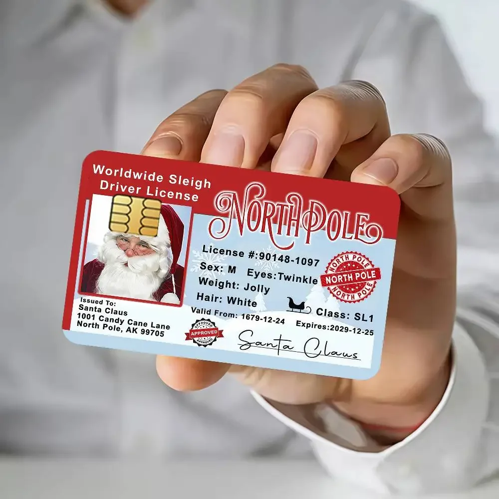 North Pole Santa Claus Lost Drivers License ID Credit Card Public Transportation Cards Sticker Card Face Decoration 4PCS