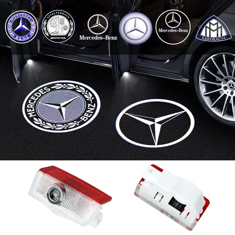 Cars W204 New Car For Mercedes Benz AMG 2pcs Car door welcome light logo Emblem For Mercedes Benz A C E GLC GLA GLE GLB Class W1