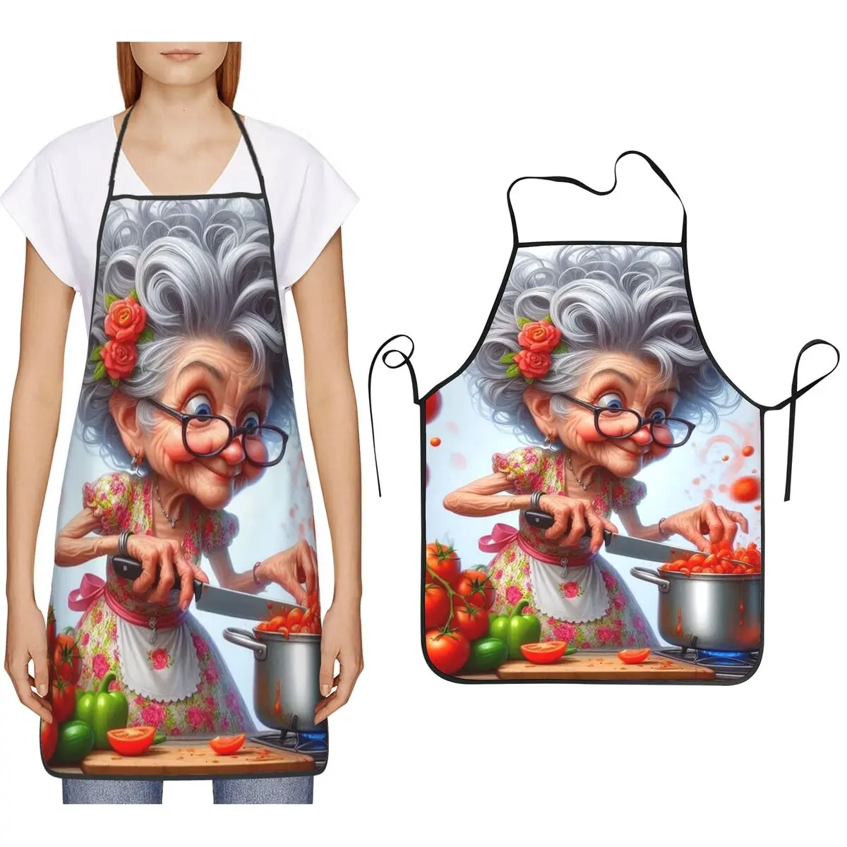 Grandma Cooking Floral With Tomato And Vegetable Aprons Chef Cooking Cuisine Tablier Bib Kitchen Cleaning Pinafore for Women Men