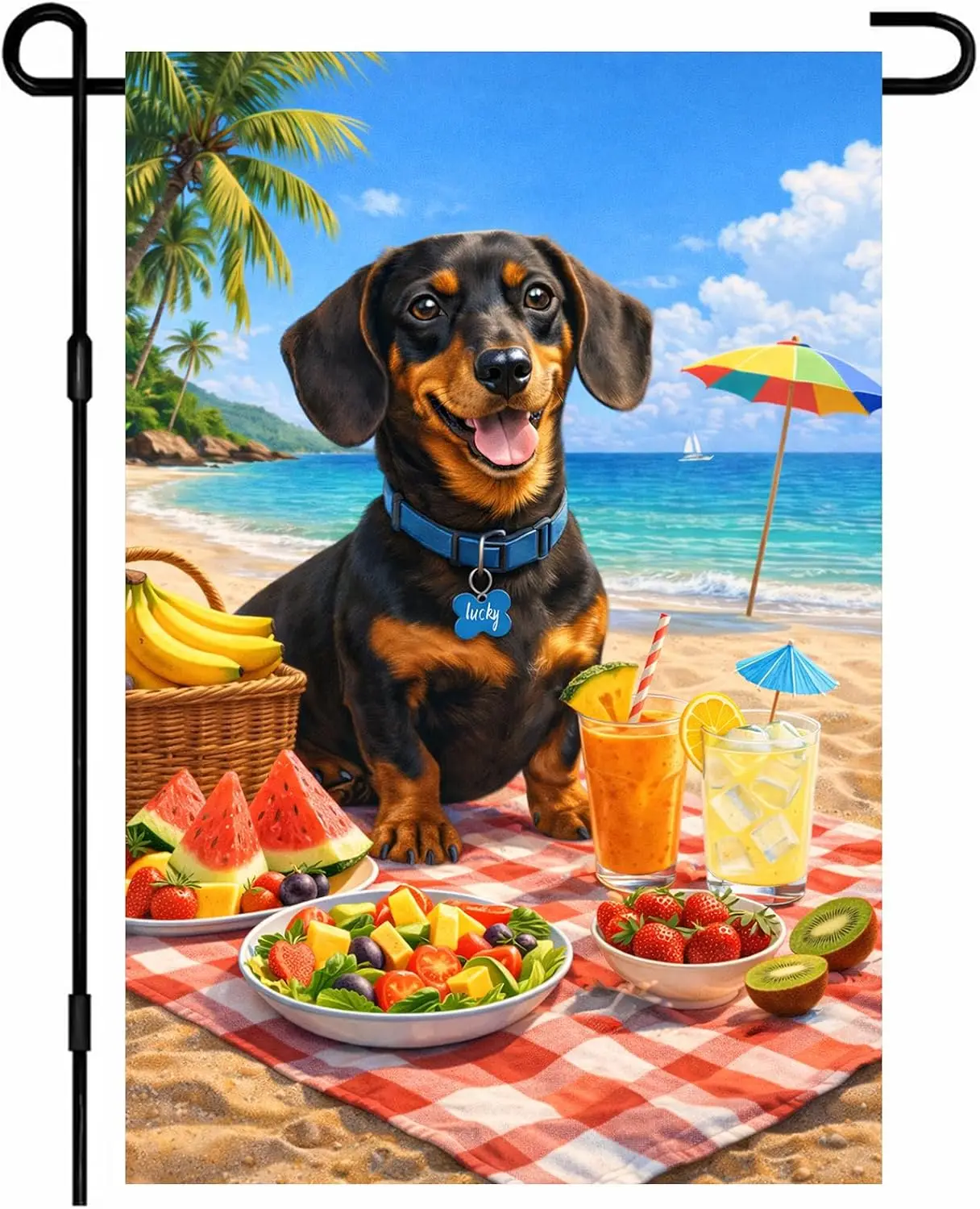 Dachshund Garden Flag 12x18 Inch Polyester | Garden Banner, Yard Flag | Summer Garden Flag, Beach Lawn Decor | Porch, Patio, llp