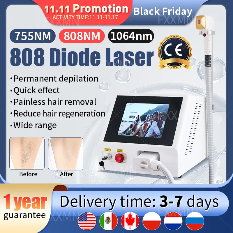 Diode Ice Titanium Laser Body Hair Removal Machine Portable 808 755 Alexandrite Device 3 waves IPL Permanent Professional