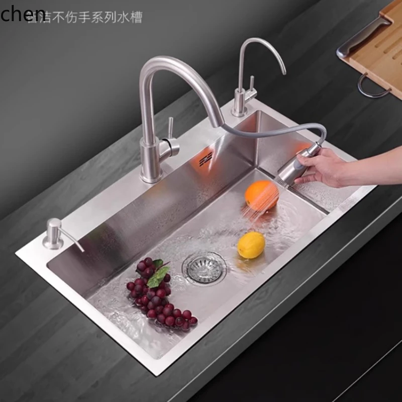 HTT304 Stainless Steel Sink 3MM Thickened Brushed Single Bowl Durable Household Kitchen Vegetable Washing Basin
