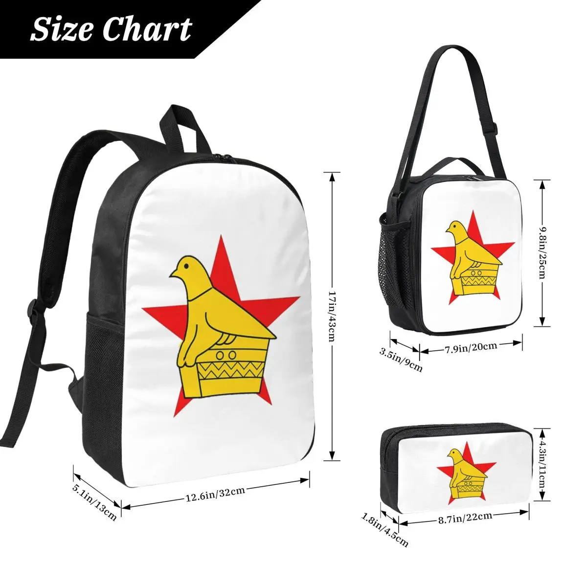 Zimbabwe Cricket Board Custom Sticker Backpack BookBag School Bag Laptop Shoulder Bags 3ps Insulated Lunch Bag Pencil Case