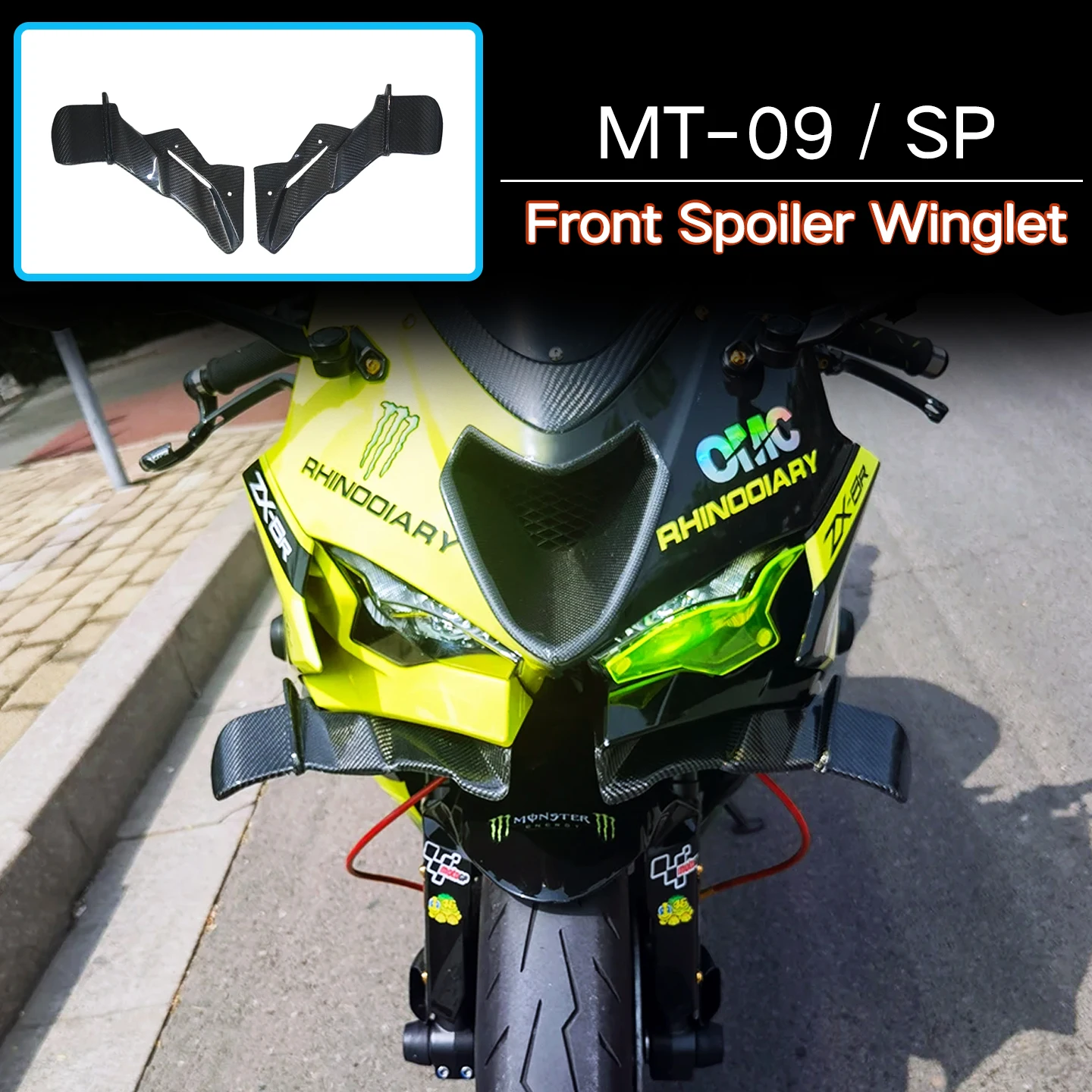 

For Kawasaki ZX-6R 2024+ 3K Carbon Fiber Motorcycle Front Lip Spoiler Wing Downforce Aerodynamic Fairing Naked Wing Deflector
