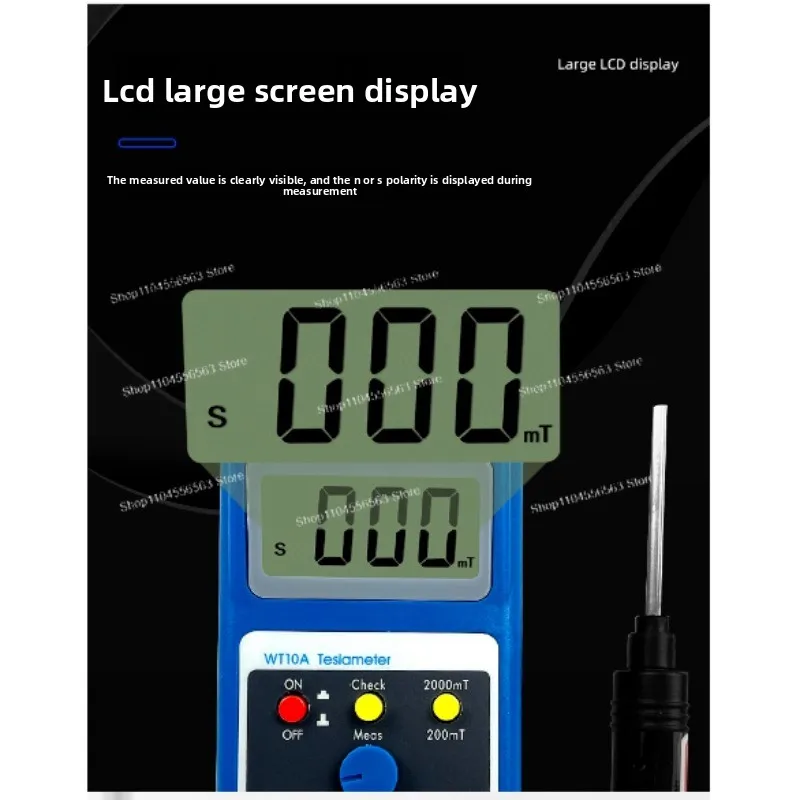 WT10A Gaussmeter Tesla Meter, Fluxmeter with NS Function & Metal Probe for Surface Magnetic Field Testing