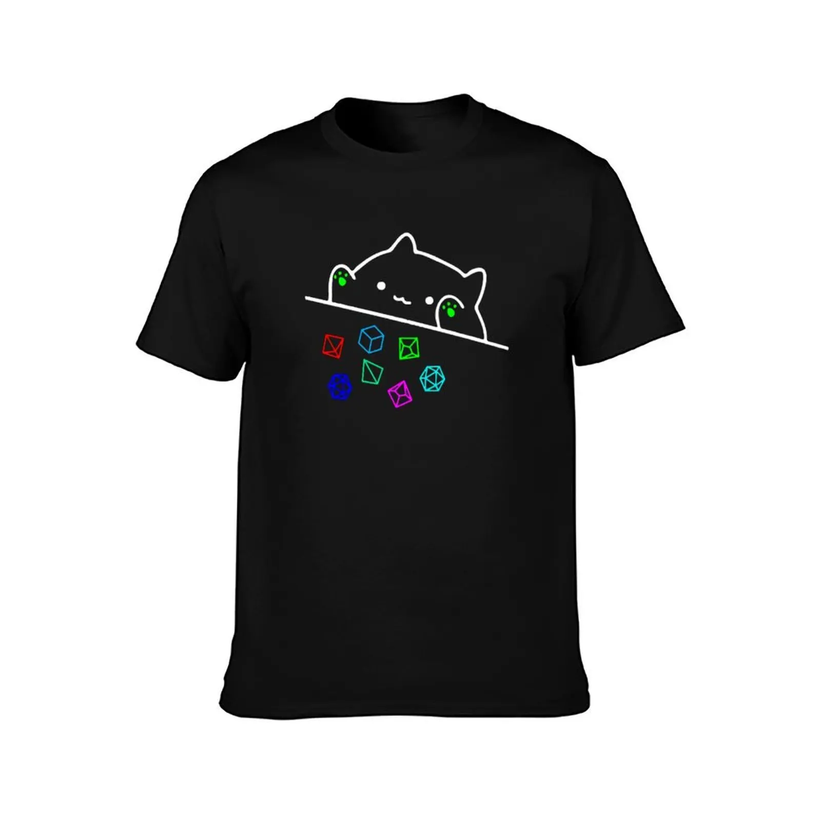 Cat Throwing DnD colors dice T-Shirt, Summer Casual Cotton Tee, Oversized Streetwear Tops, Vintage Graphic Print, 100% Cotton