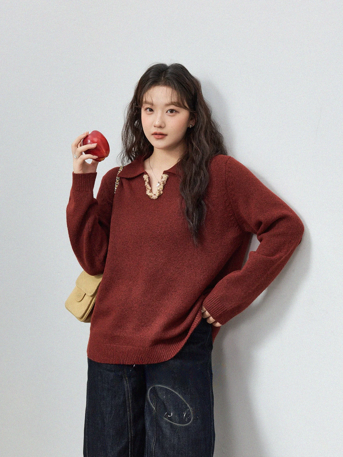 

Женский вязаный джемпер Monika больших размеров, красный, с V-образным вырезом, повседневный, свободного кроя, с длинным рукавом, стройнящий, универсальный, скрывающий недостатки фигуры, осень-зима