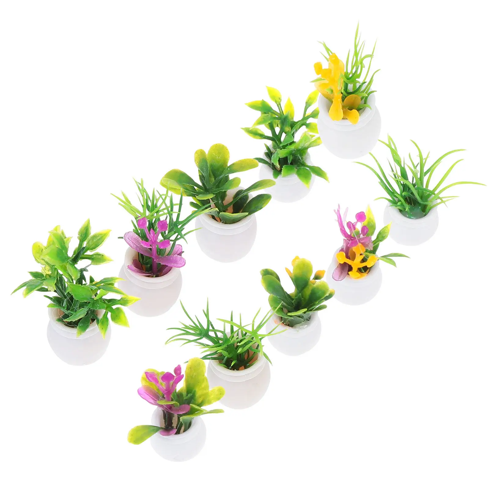 

10Pcs Miniature Potted Plant Models Safe Gentle Plastic Mini House Decor Vivid Lifelike Sand Table Artificial Plant Ornament