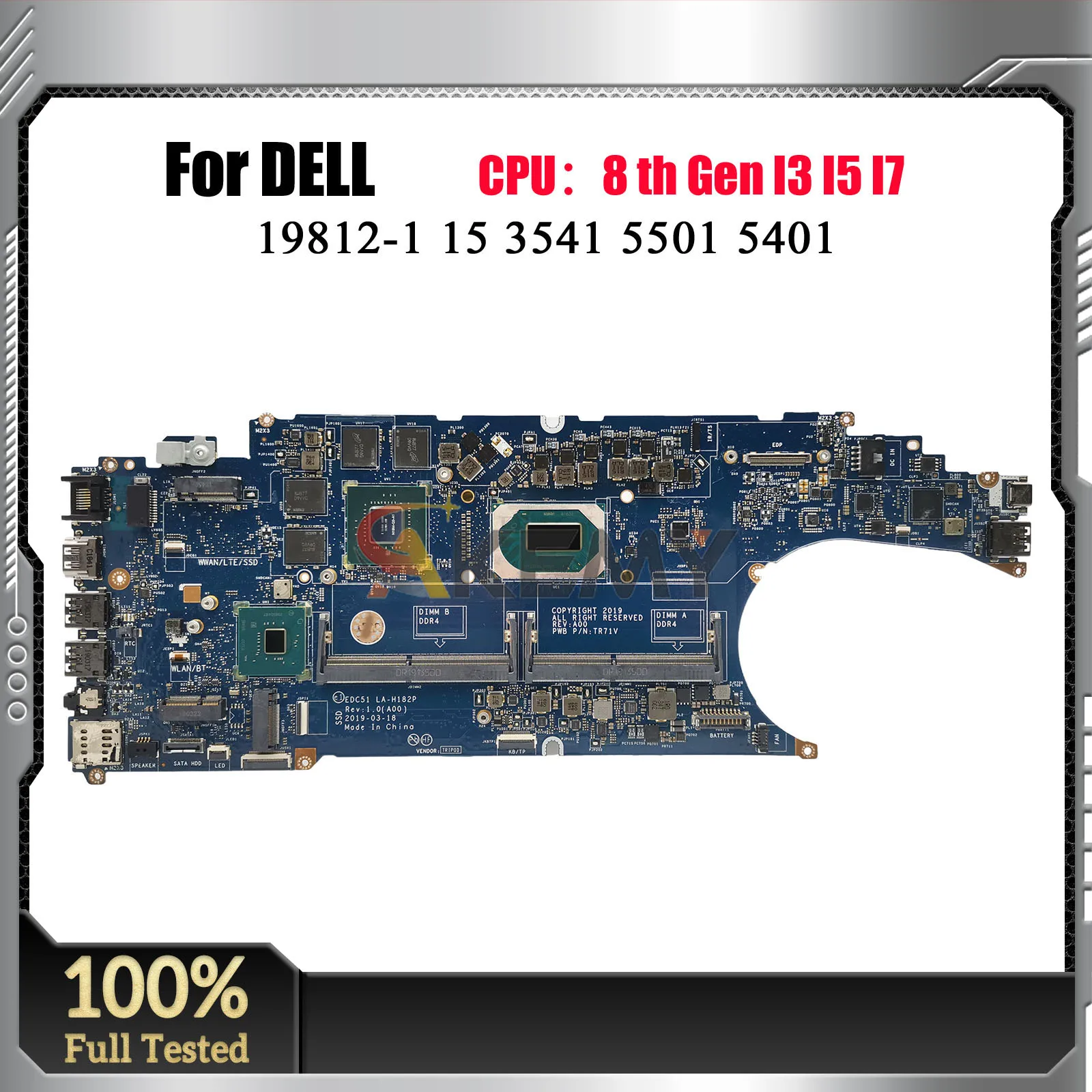 LA-H182P Laptop Motherboard For DELL Latitude 5501 Precision 3541 with i7 i9-9th Gen CPU CN-0WH66R CN-0DTNGJ DTNGJ Mainboard stk