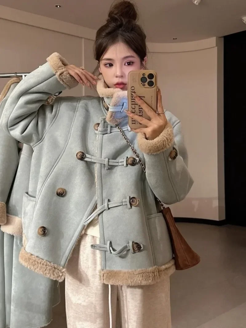 Vintage Winter Shearling Bontjassen Vrouwen Suède Jas Elegtant PU Leer Bomber Jassen Outerwears Mode Vrouwen Winter Kleding