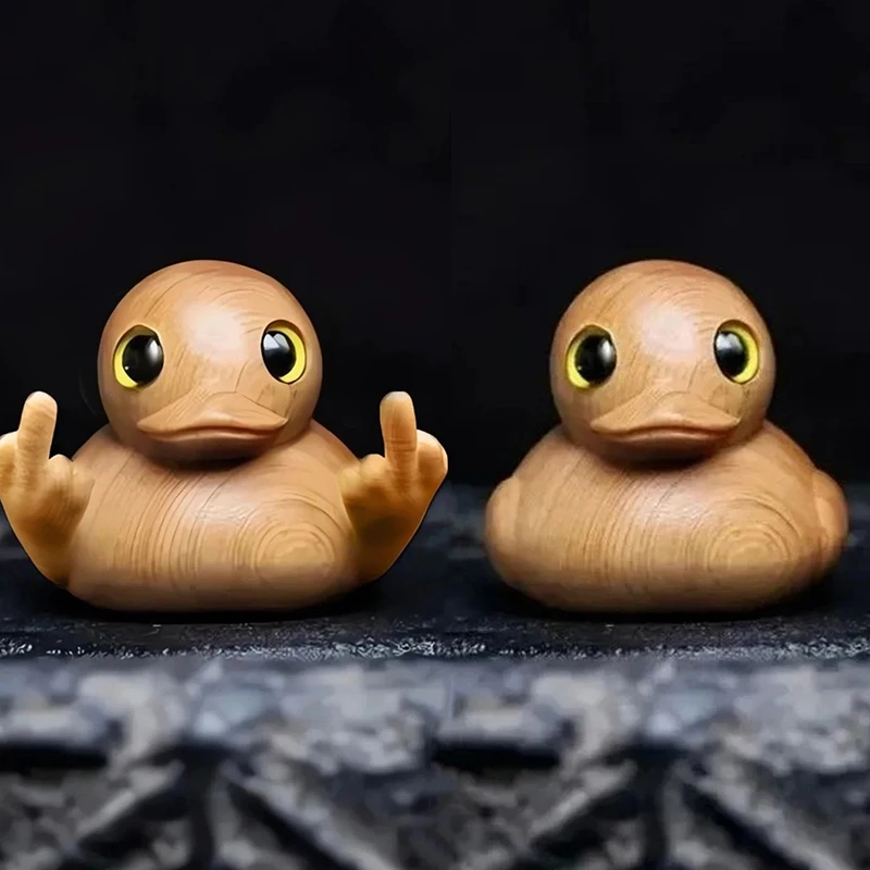 

Funny Middle Finger Duck Handmade Wooden Statue Mini Duck Figurines Garden Decoration For Home Office Desktop Little Yellow Duck