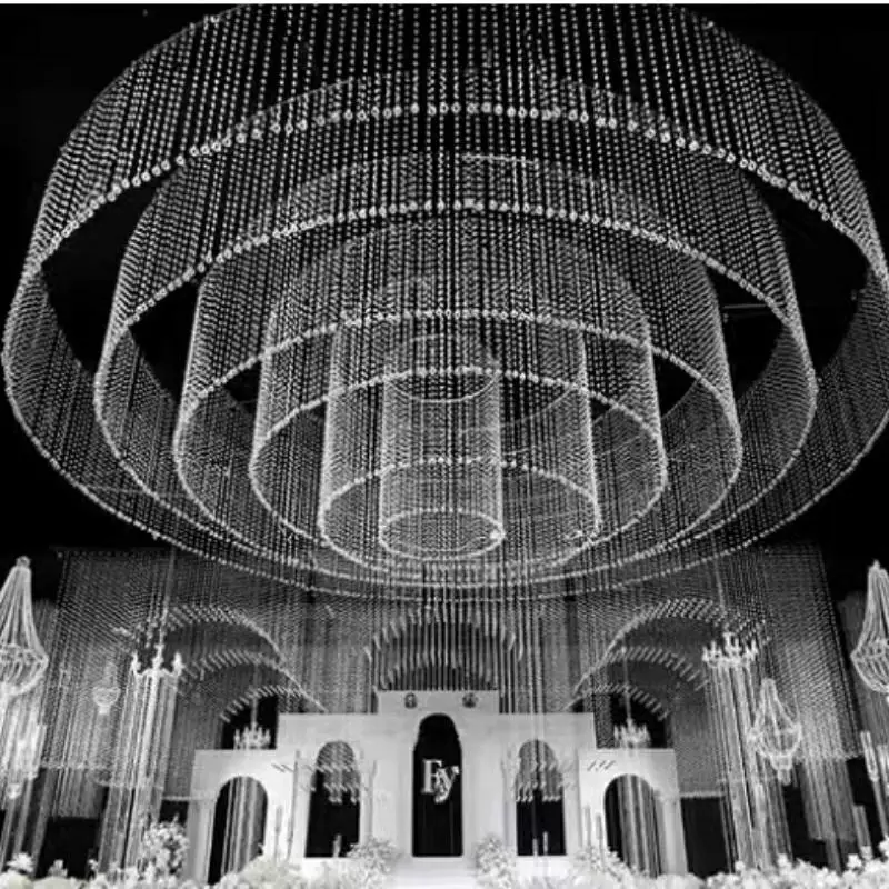 

150 cm Luxury Acrylic Beads With Metal Circle Ring For Wedding Hall, Ceiling Background Stage Backdrops Arrangement