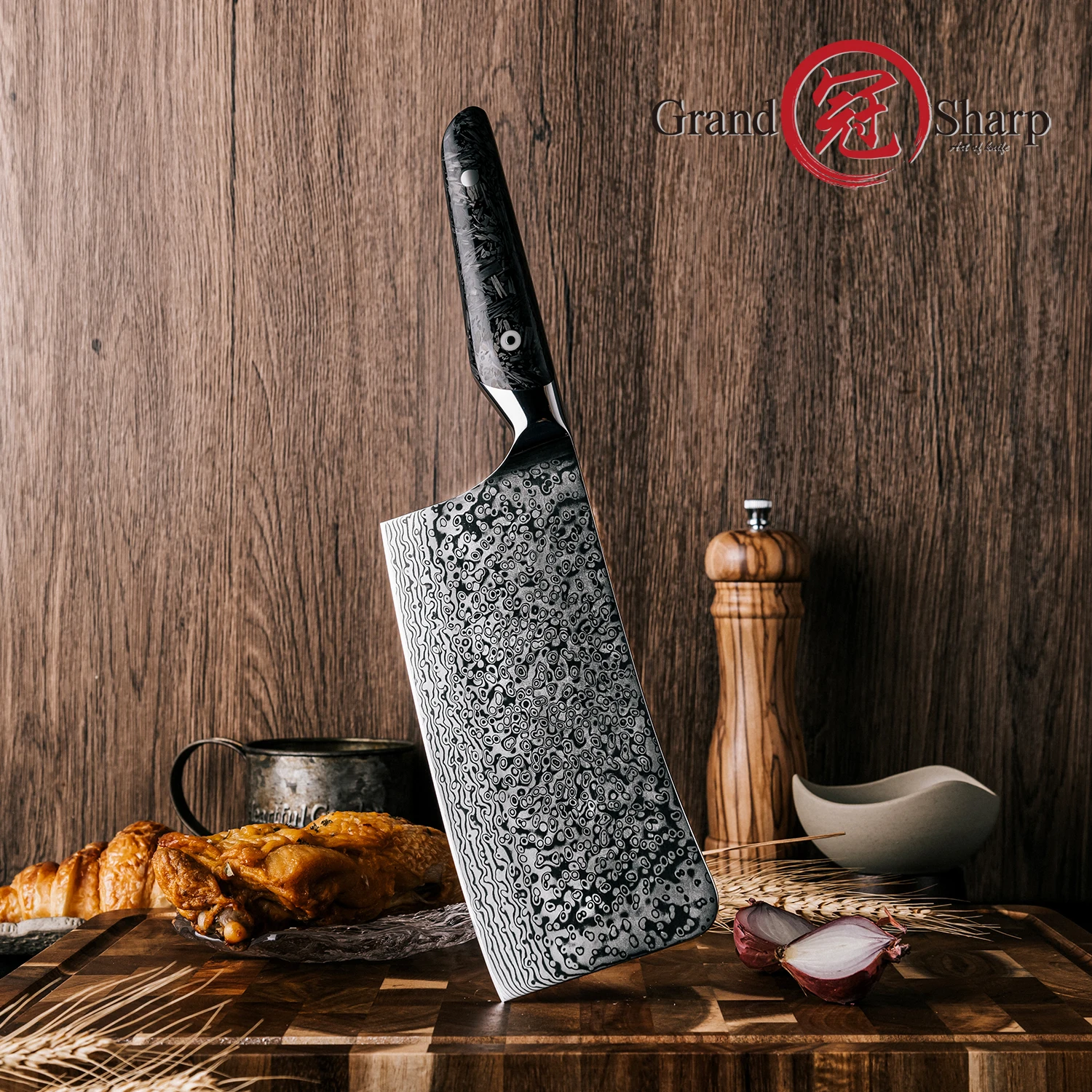 

Grandsharp 7"Cleaver Knife 67 Layers AUS-10 Damascus Steel High Carbon Steel Professional Butcher Meat Vegetable Chopping Tool