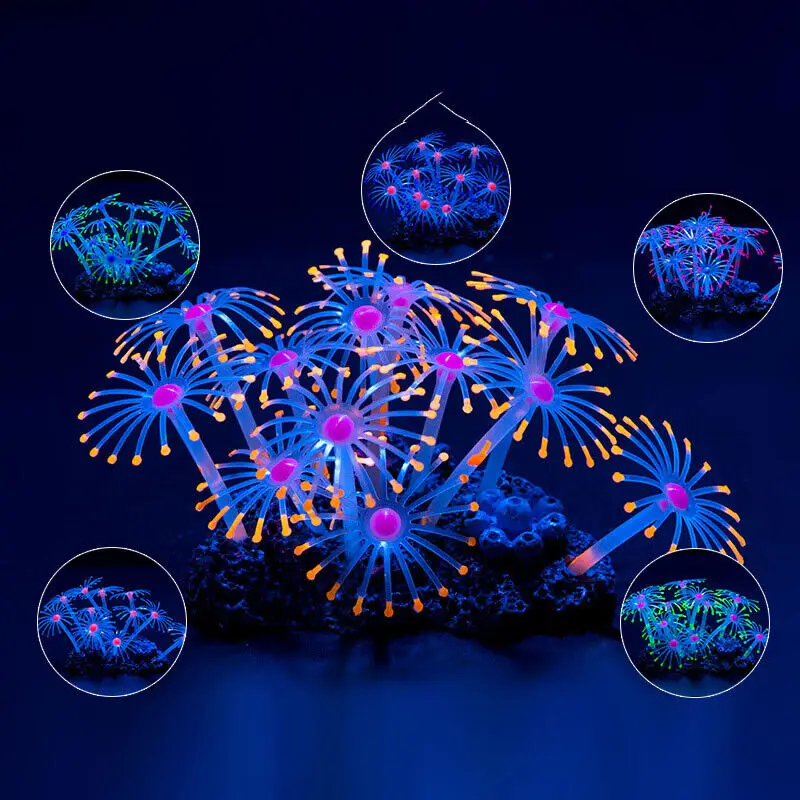 Silicone incandescente paesaggio artificiale serbatoio di pesce acquario acqua corallo fluorescente girasole mare Anemone piante decorazione