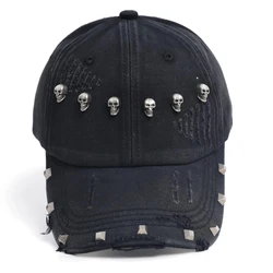 American Street Fashion Personality Bullet Head Metal Baseball Cap, Heavy Industry Skull Decoration, Hip-hop Rock Vintage