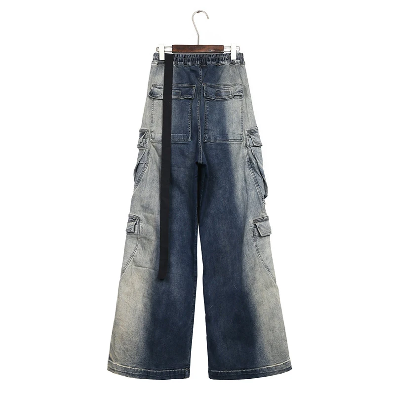 FEWQ High Street Men's Jeans Fashion Vintage Wide Leg Gradient Denim Pants 2023 Trend Worn Out Streetwear Tide Overalls 24X3196