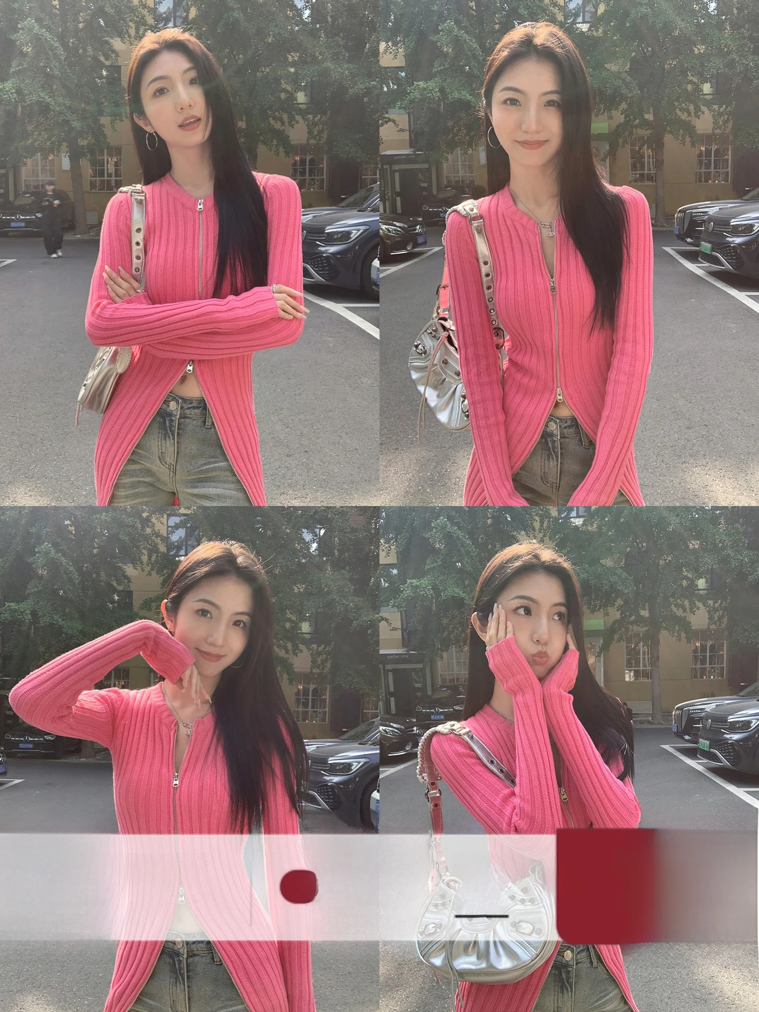 

Red Long Knitted Open Cardigan Women's Slim Fit Sweater Dr Zipper Detail Cotton Pure Material Autumn Winter Faion