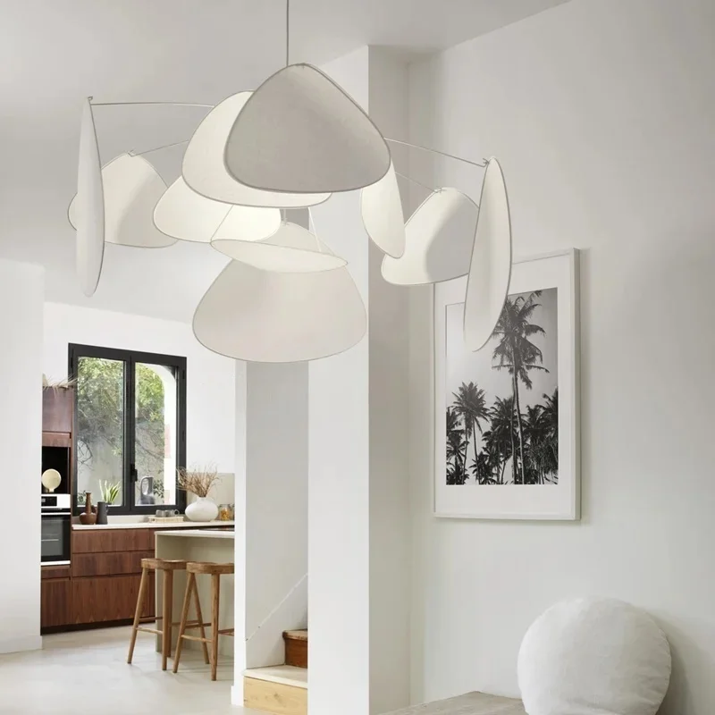 White fabric Screen Chandelier Kitchen Island Living Room Bedroom Leaf Grid Lamp House Decor Suspension Lighting
