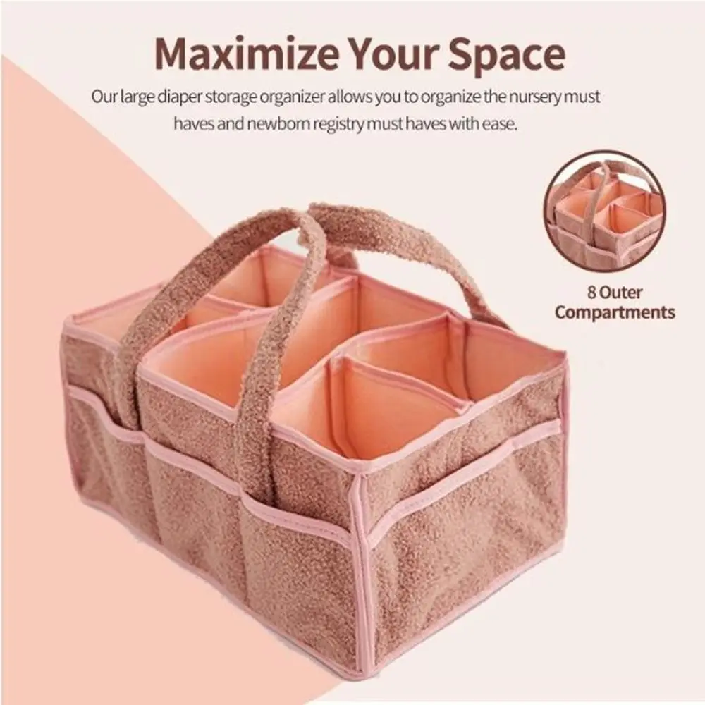 Plush Baby Diaper Bag Large Capacity Removable Divider Diaper Storage Basket with Handle Diaper Organizer Baby Shower