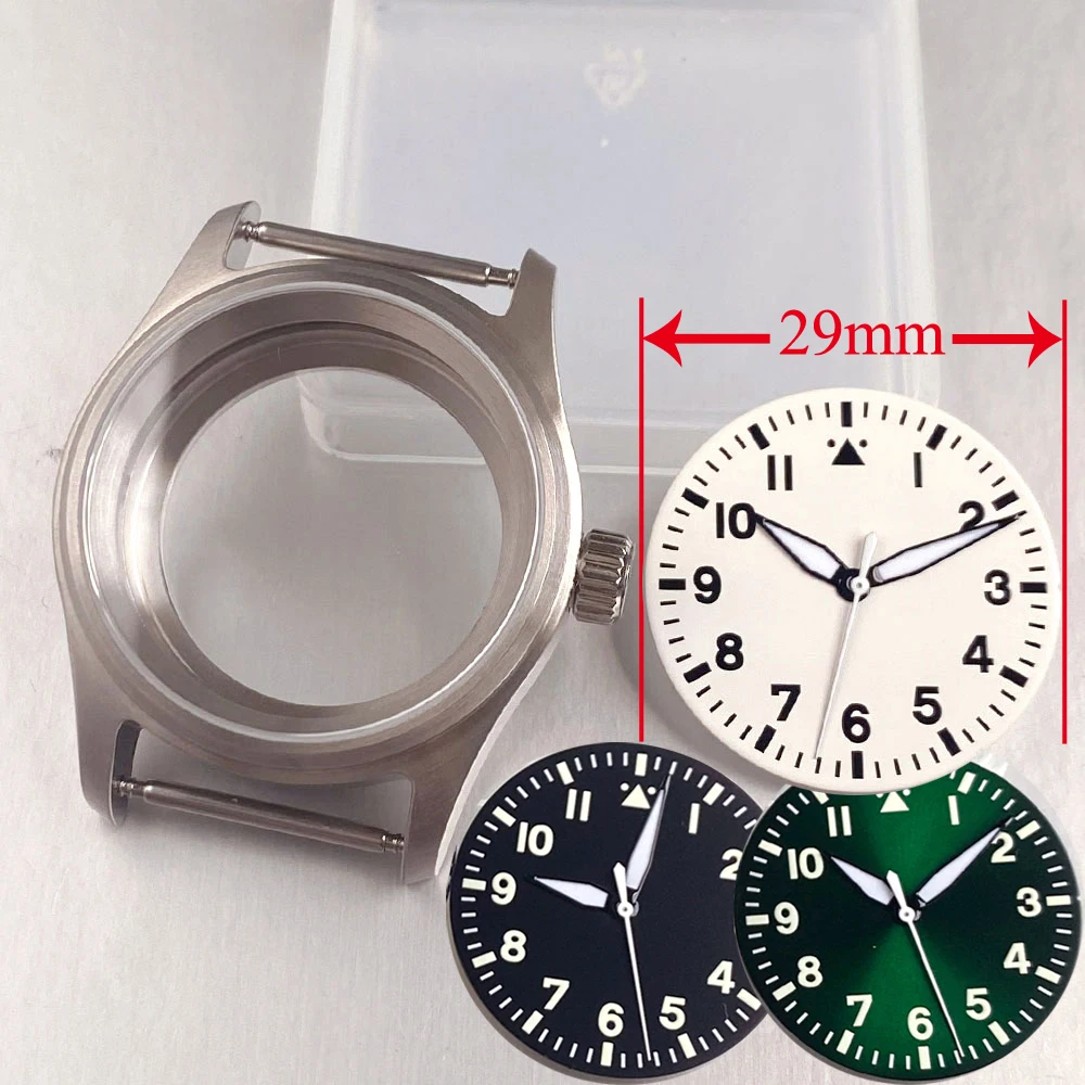 20atmダイビングパイロットスモール36mm腕時計ケースサファイアブルーブラック29mm文字盤ハンドフィットnh35-nh36-eta-2824-pt5000腕時計部品ガラスバック