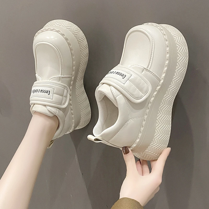 7cm Synthetic Leather Comfy Platform Wedge Pumps Chunky Sneaker High Brand Spring Autumn Casual Shoes British Style Chunky Shoes