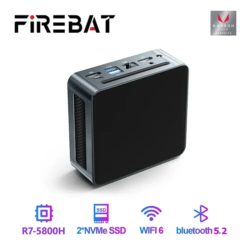 FIREBAT MN56 Mini PC Gamer AMD Ryzen 7 5800H 16GB DDR4 512GB SSD Windows 11 MiniPC WIFI6 BT5.2 For Gaming Desktop Computer