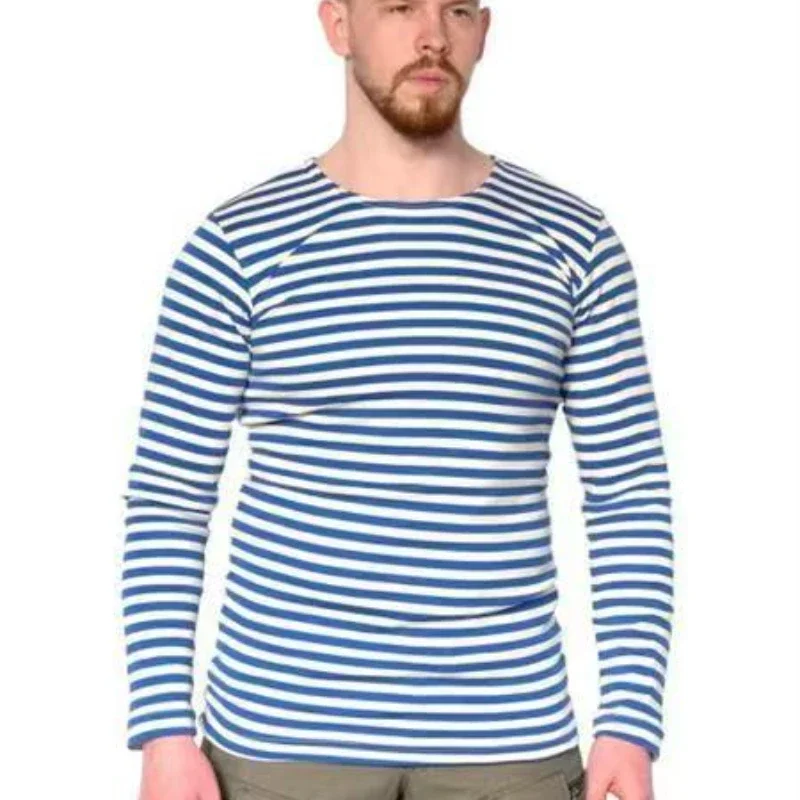 Russian Naval Border Guards VDV Airborne Troops Sailor's Striped Shirt Polyester Long Sleeve Mens Stripes T-Shirt Telnyashka Top