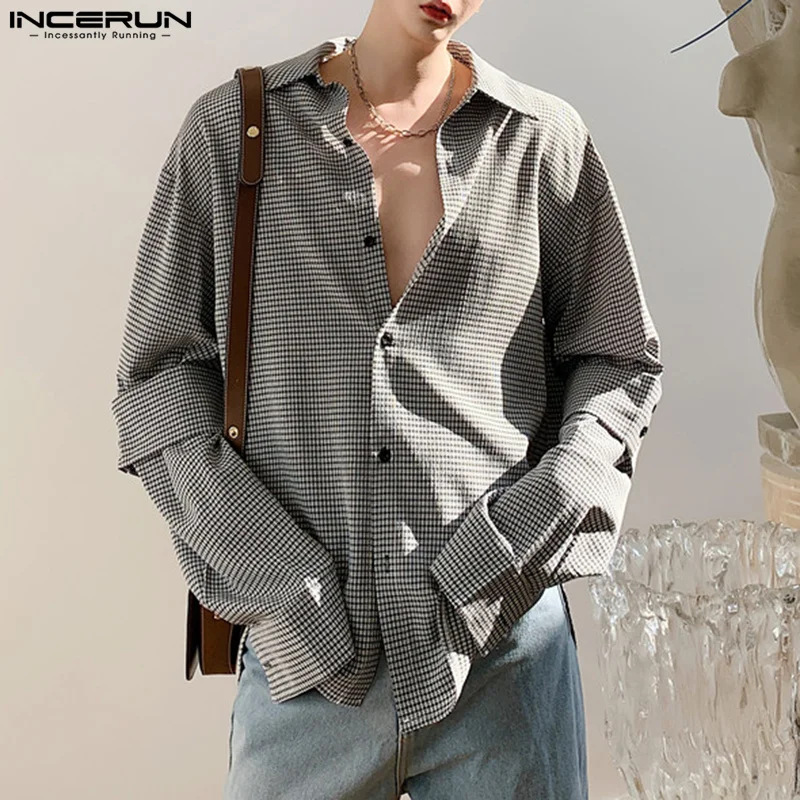 

INCERUN Men Plaid Shirts Lapel Long Sleeve Button Loose Casual Men Clothing Streetwear 2024 Fashion Leisure Male Shirts S-5XL