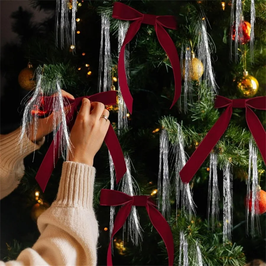 Lazos de terciopelo color burdeos, suaves adornos para árboles de Navidad, lazos de terciopelo cómodos con lazo de cierre para decoración del hogar y guirnaldas.
