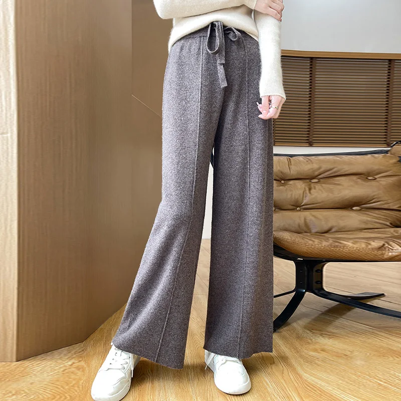 

Autumn And Winter Knitted Wide-Leg Wool Blended Pants Women's New Casual High Waist Loose Drape Thickened Casual Pants