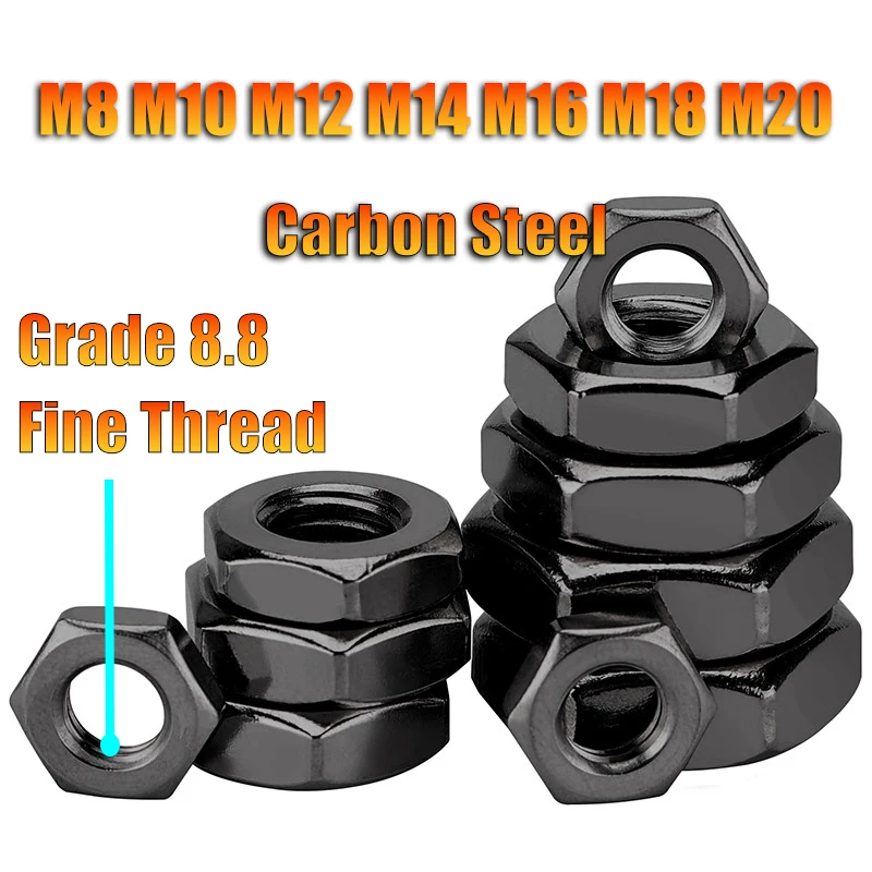 

Black Grade 8 Carbon Steel Fine Tooth Thin Nuts M8 M10 M12 M14 M16 M18 M20 Fine Thread Pitch Hex Nuts Pitch 1 1.25 1.5mm
