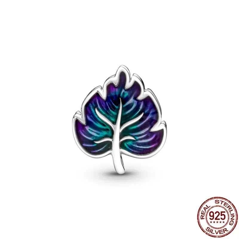 925 Sterling Silver Charme para Fazer Jóias DIY, Verde Monstera Folhas, Se Encaixa Pandora Pulseira, Original Bead, Presente