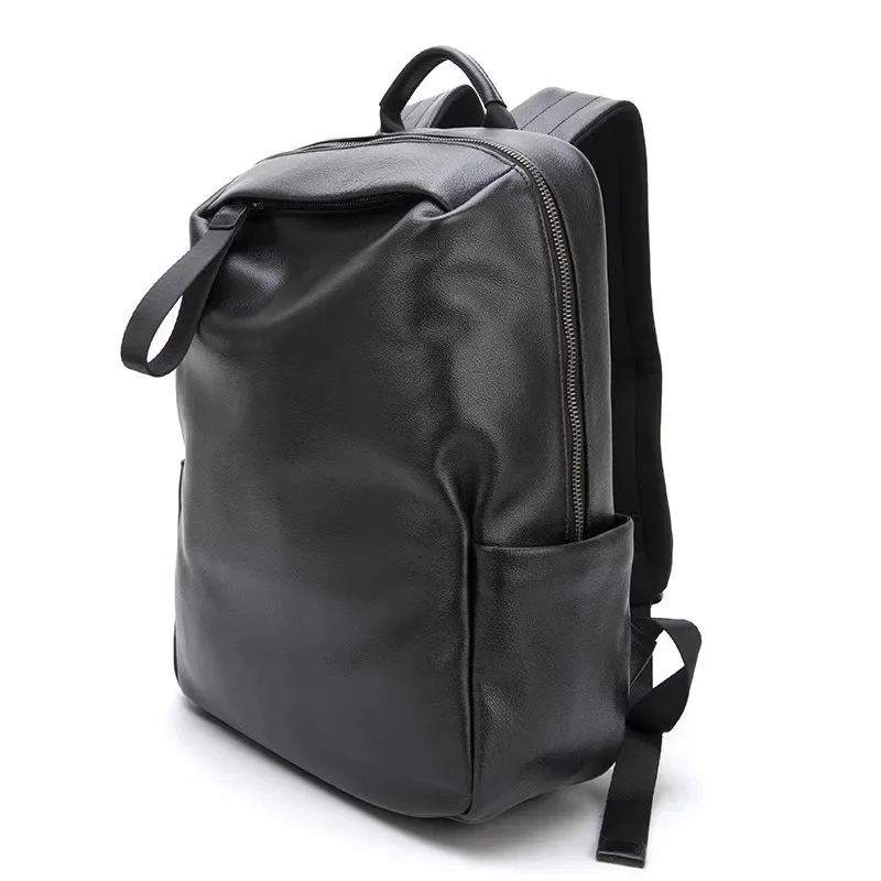 Backpack Genuine Leather Business Casual Multifunctional Large Capacity Laptop Compartment Men Travel Commuting Daypack Durable