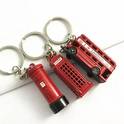 Classical Double-decker London Bus Key Chain Red Postbox Telephone Booth Keychain Travel Souvenir Pendant For Men Birthday Gift
