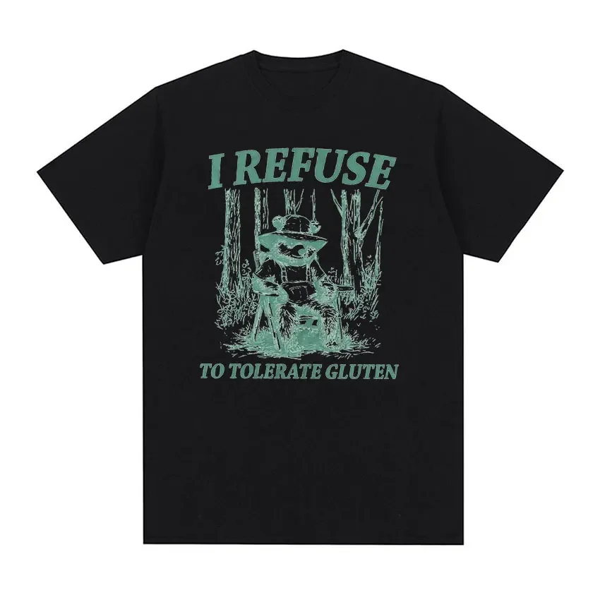 Funny I Refuse To Tolerate Gluten Meme Panda T Shirt Men Retro Aesthetic Fashion T-shirts Casual Cotton Oversized T-Shirt