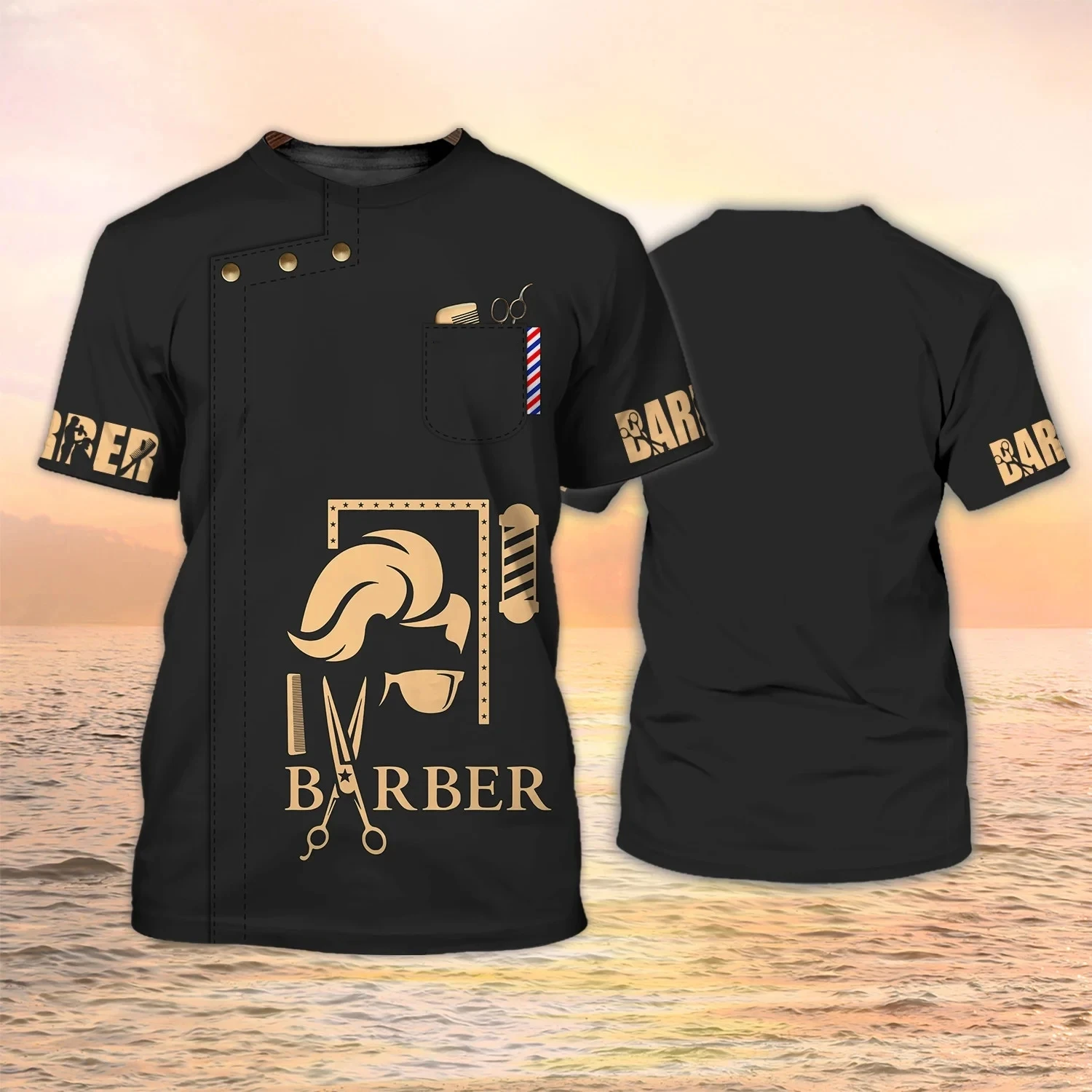 Barber 3D Printing T Shirt Man Summer O-Neck Short Sleeve Oversized Top Casual Tee Loose Streetwear Harajaku Fashion Male Top