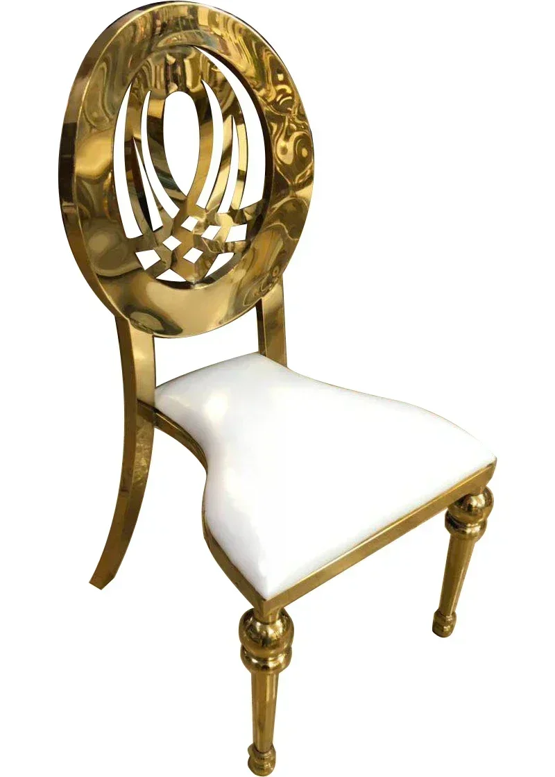 الجملة حدث فاخر جولة الظهر تصميم الذهب حزب الفولاذ المقاوم للصدأ فندق مأدبة الزفاف الطعام كرسي الأرض للخارجية