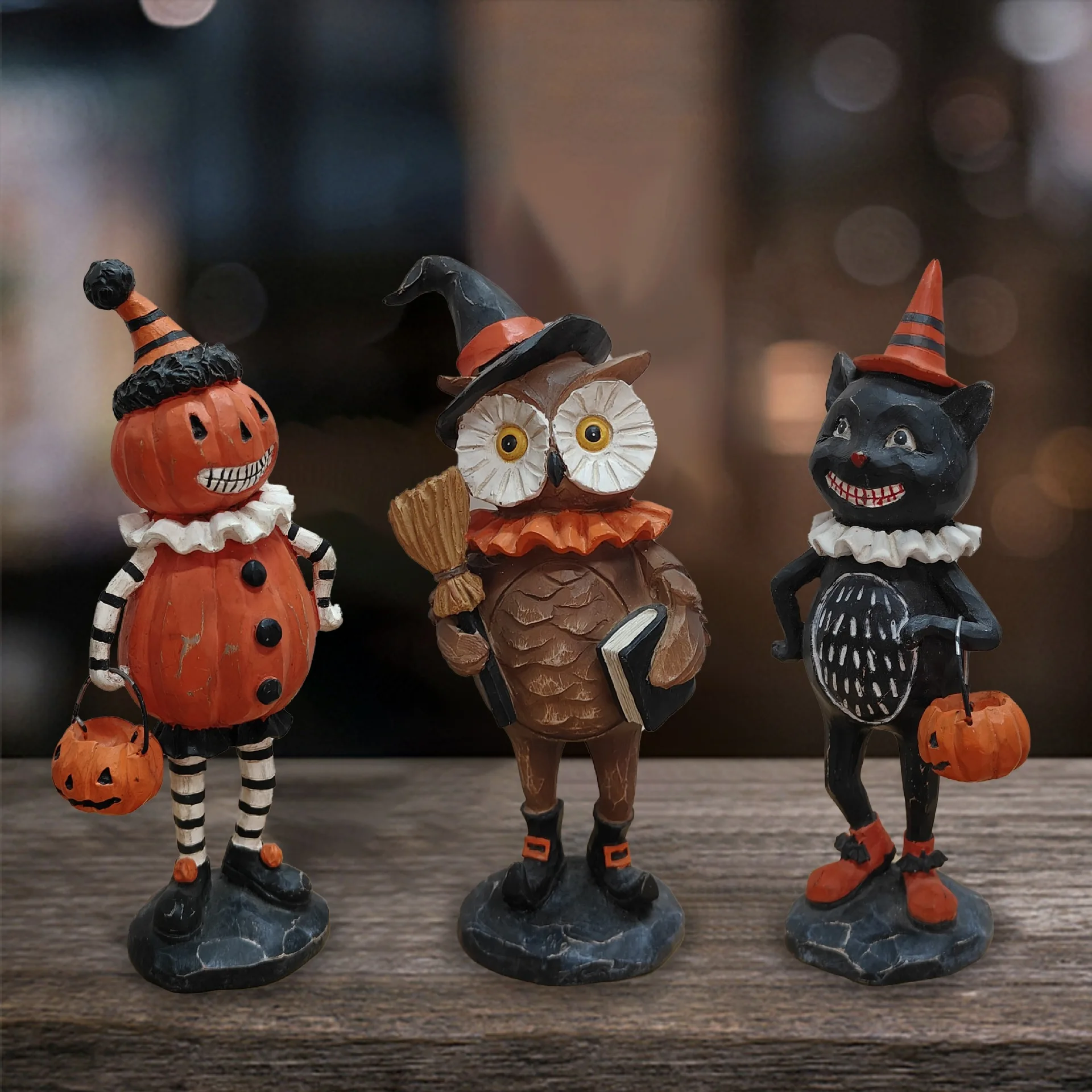 A New Style Halloween Puppet Decoration Item, Carving Owl Black Cat Statue, Halloween Home Indoor and Outdoor Garden Decorations