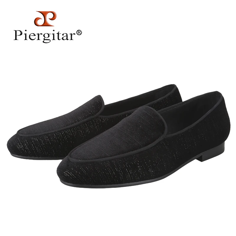 Piergitar Shiny Dot Of Black Velvet Belgian Loafers Perfect Pairing From Casual Jeans To Formal Classic Men's Slip-On Slippers