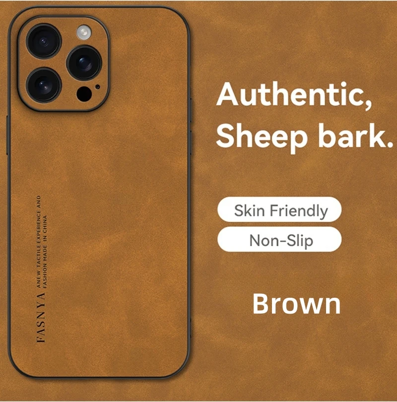 Luxuriöse Schaffell-Leder-Handyhülle für iPhone 17, 16, 15, 14, 13, 12, 11, Pro Max Plus XS mit Kameraobjektivschutz, matte Rückseite – Detail 13