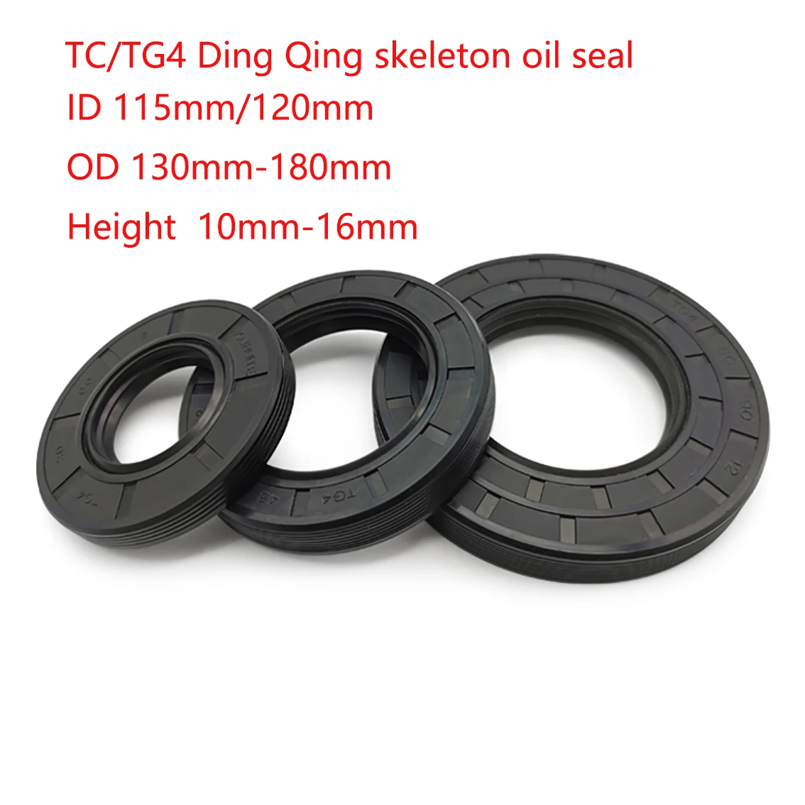 ID: 115/120mm Black TC/FB/TG4 Framework NBR Nitrile Rubber Shaft Oil Seal Outer Diameter 130/135/140-180mm thickness: 10mm-16mm